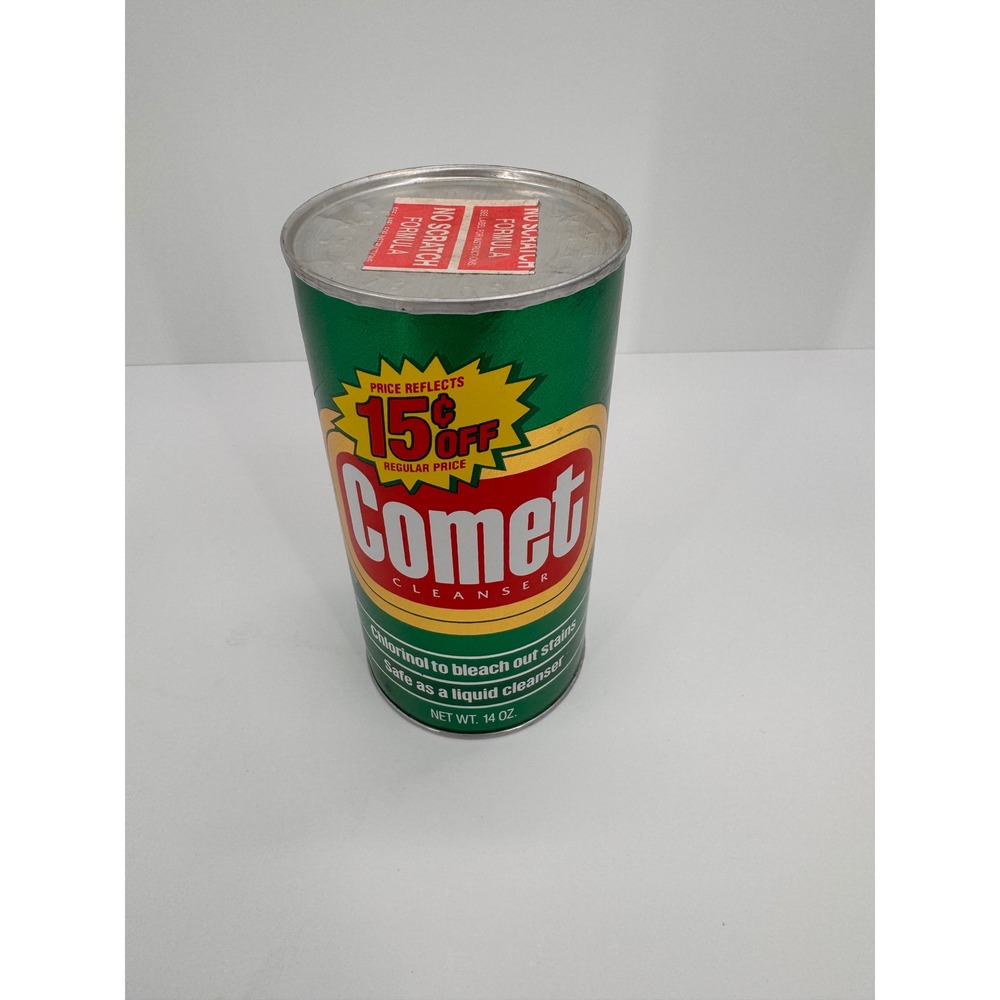 Vintage SEALED‎ 1989 Comet Cleanser 14oz Canister Prop Kitchen Decor Green Can